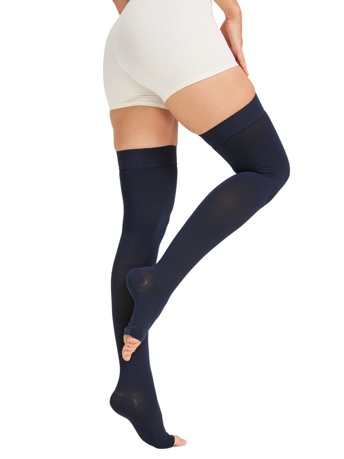 NURCOM 15-20 mmHg Medical Compression Stockings Dot Silicone Band, Open Toe