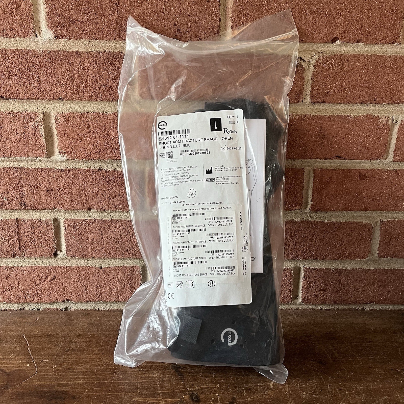 DJO Exos Short Arm Fracture Brace Open Thumb, Left, Large, 312-61-1111, New