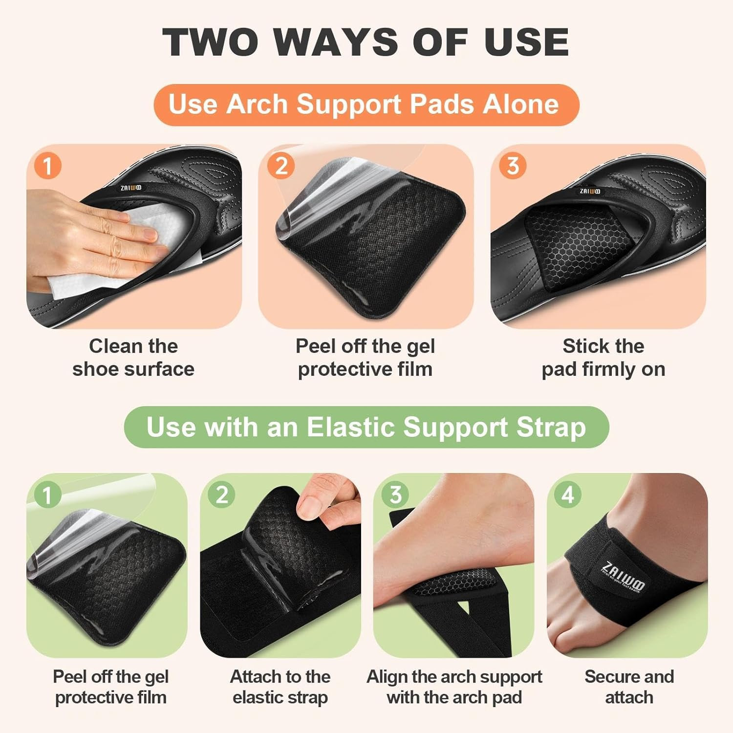 Wearable Arch Support Inserts for Women & Men – 2 Adjustable Heights, Non-Slip B
