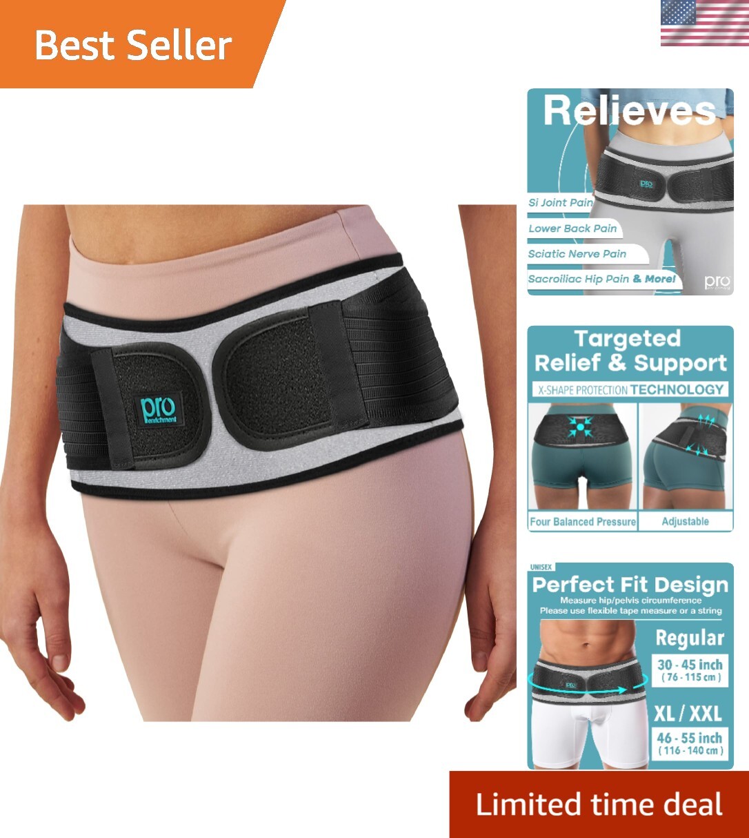 Dual Compression SI Joint Hip Belt – Adjustable XL-XXL for Lower Back Pain
