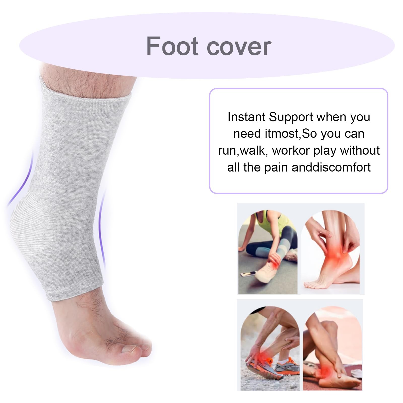 2 Pairs of Compress Bamboo Foot Sleeves,Keep Warm Ankle One Size, Grey