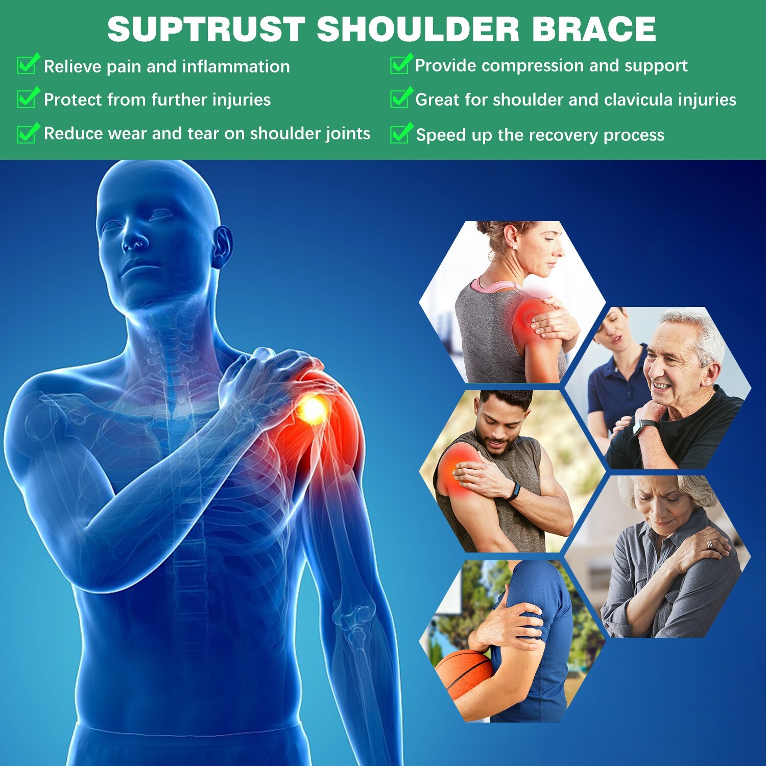 Shoulder Brace Support Compression Sleeve Torn Rotator Cuff AC Joint Pain Relief