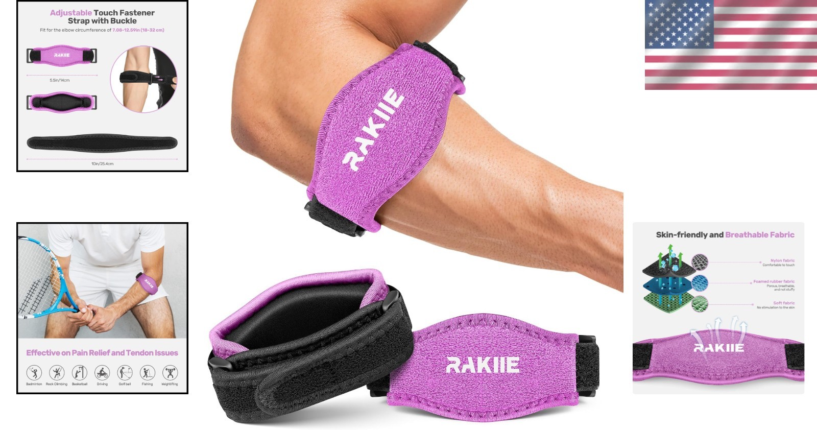 Adjustable Elbow Brace for Tendonitis Relief – Tennis & Golf Support for Adults