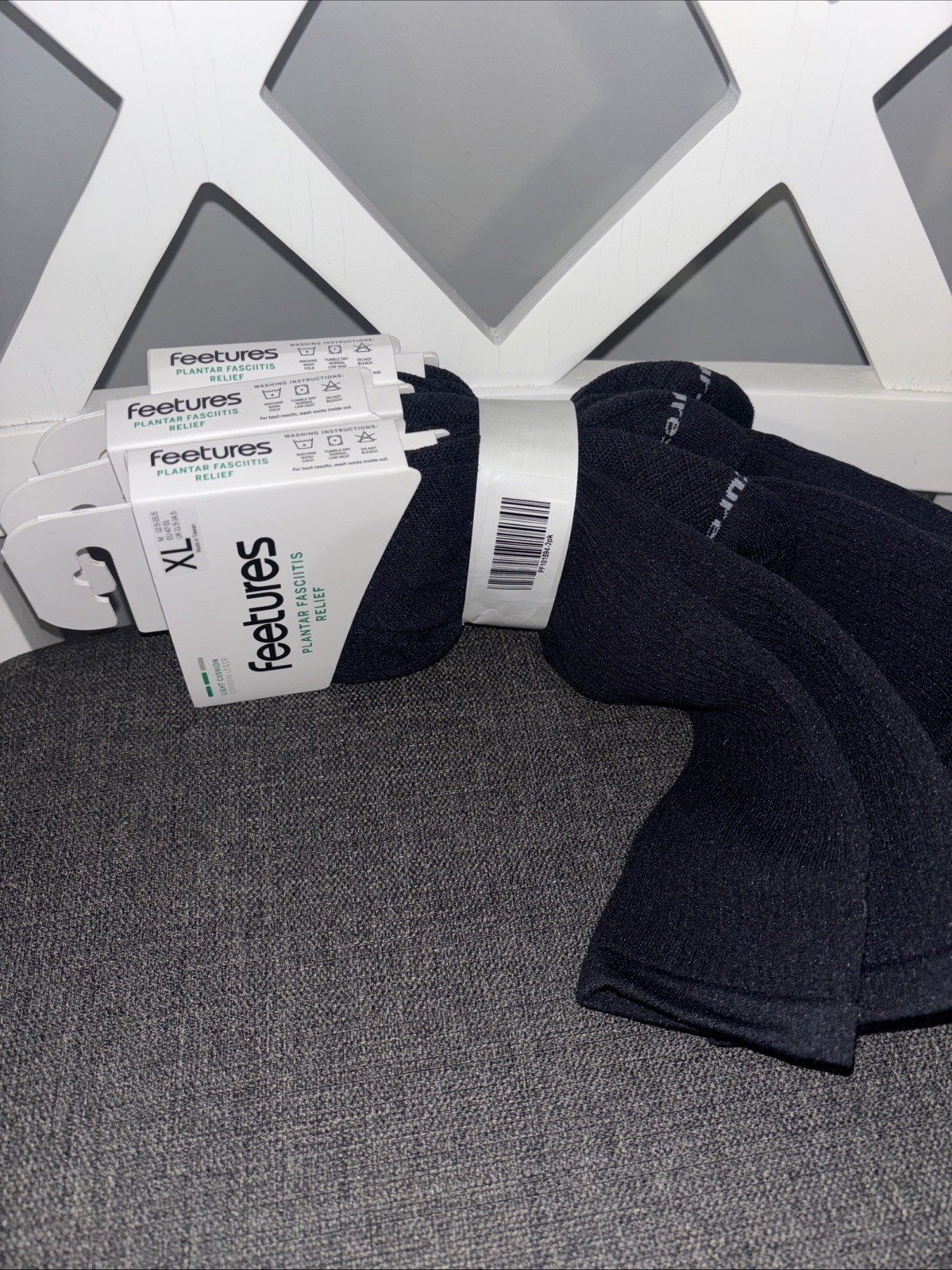 Feetures Plantar Fasciitis Relief Light Cushion Crew Sock XL 3 Pairs