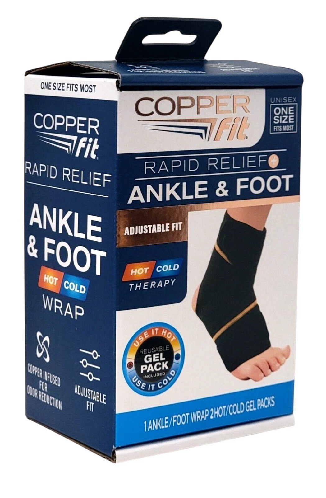 COPPER FIT ANKLE & FOOT RAPID RELIEF UNISEX -ONE SIZE ADJUSTABLE FIT HOT/COLD