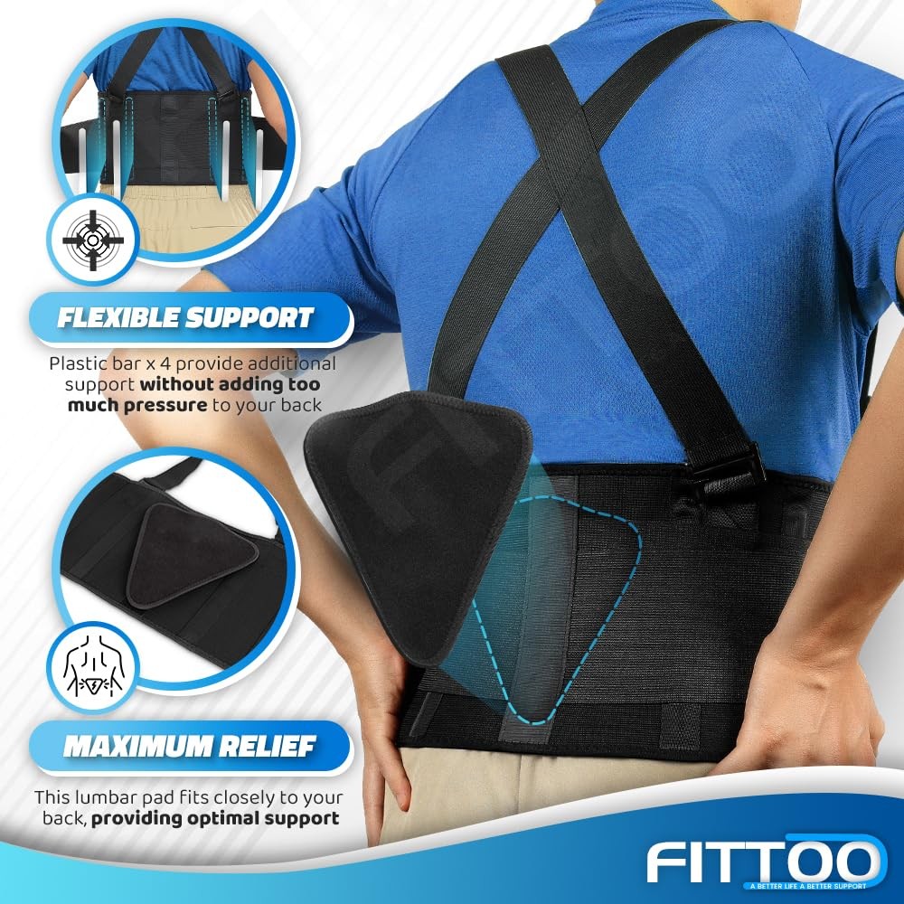 FITTOO Back Brace with Removable Suspenders & Lumbar Large (Pack of 1), Coal