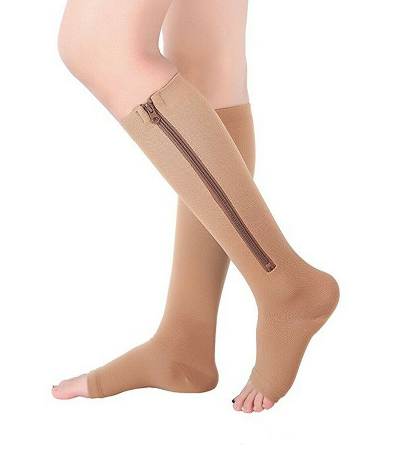Compression Socks OPEN TOE 20-30mmHg Graduated Knee High Calf Zip 1 & 3 Pairs