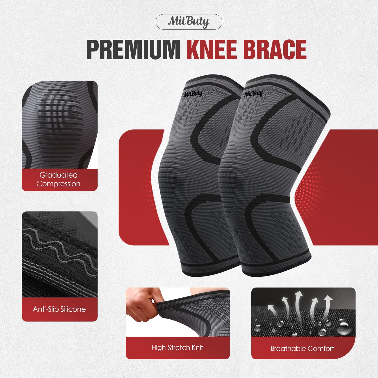 Compression Knee Brace Sleeve Running Basketball Hiking Support 1719 In 2 Pack