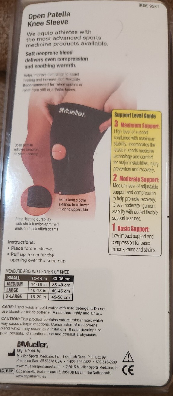 Mueller Open Patella Knee Sleeve Sz S – Level 1 Long Sleeve