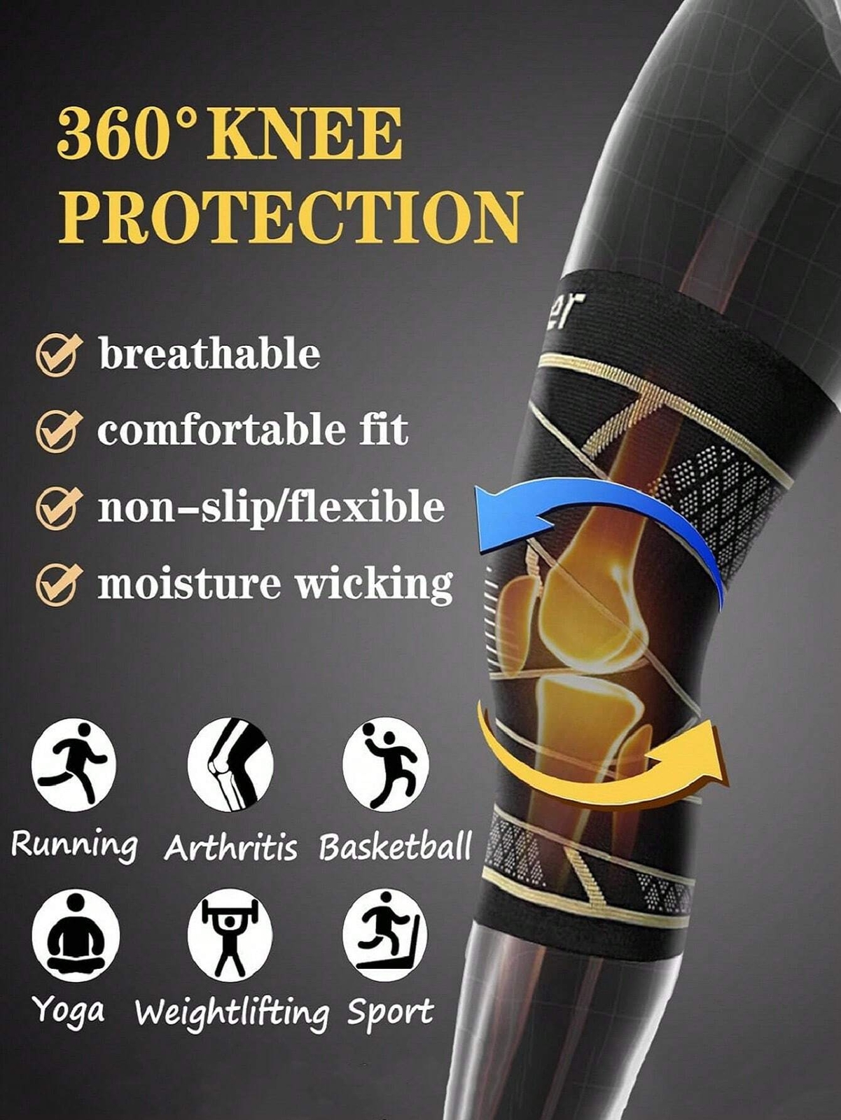 1pc Copper Knee Braces With Strap For Women Men, Knee Support Compression Sleeve