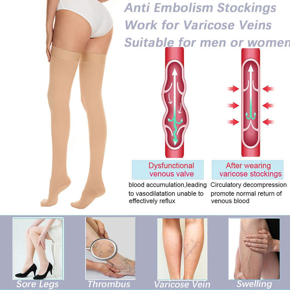 25-35mmhg 1/2 Pairs Women’S Solid Huethigh Highs Thick Tall Long Boot Stockings