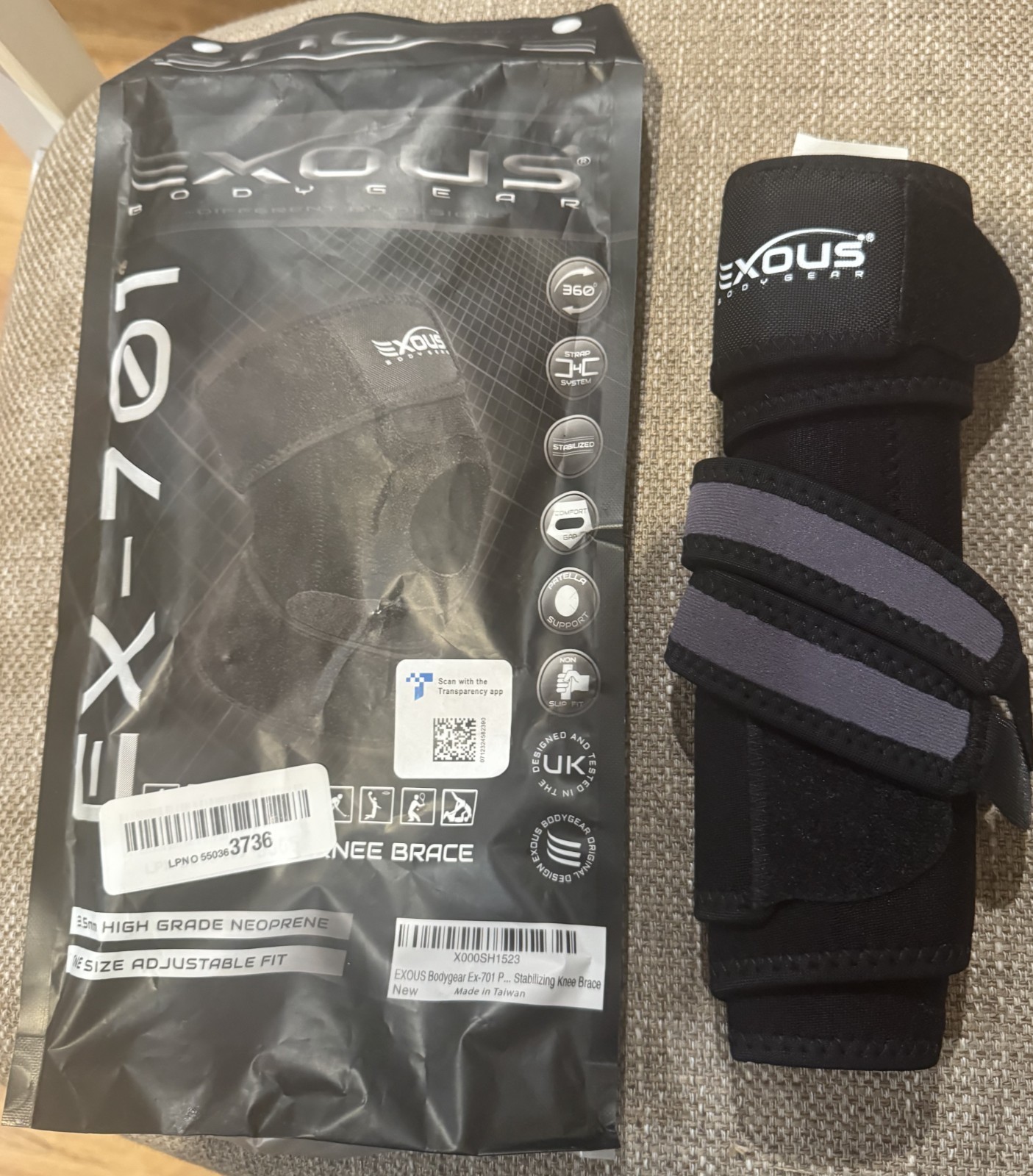 Unisex Exous EX-701 Black Adjustable Knee Brace Bodygear Black New One Size
