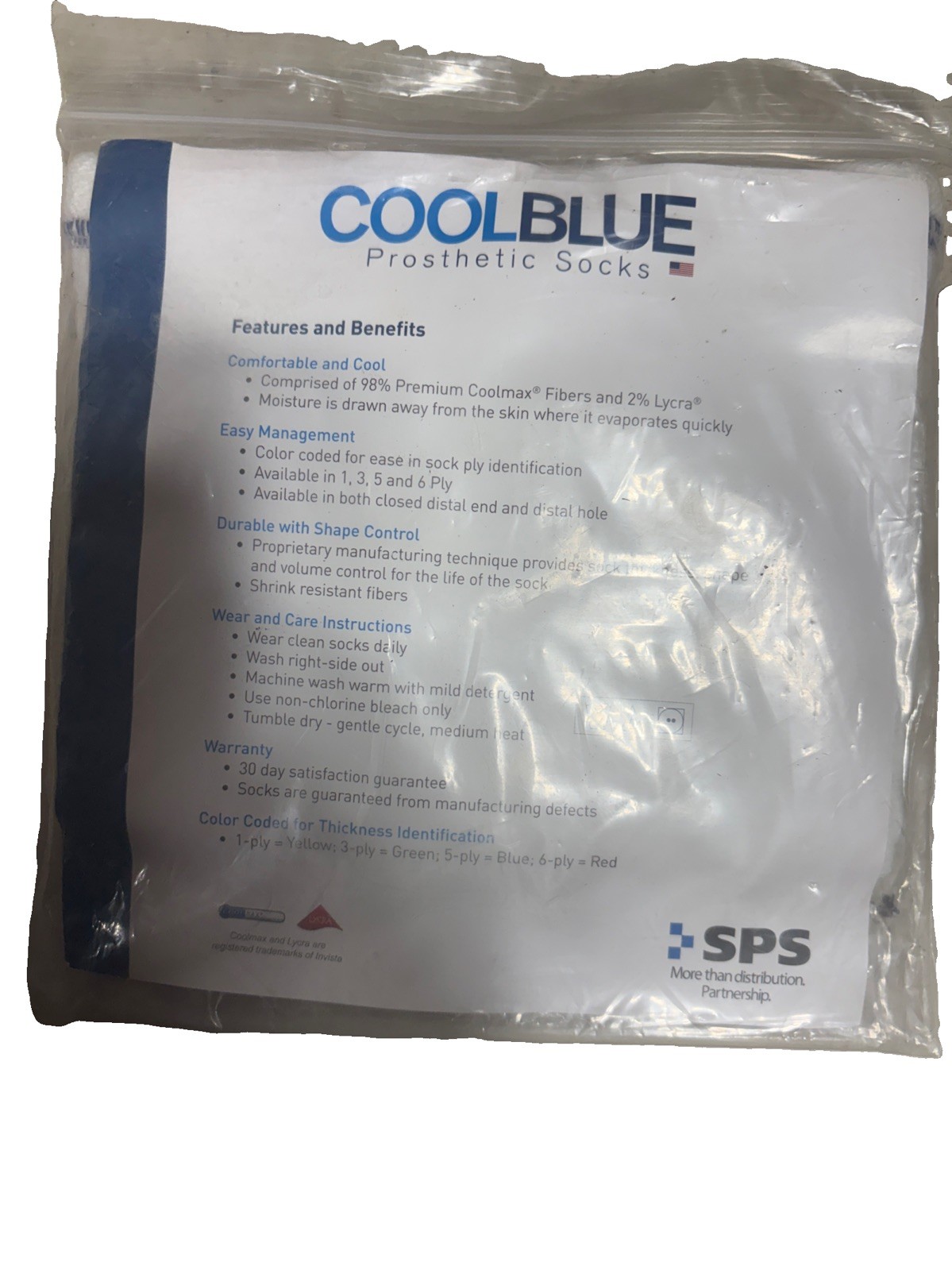 CoolBlue Prosthetic Socks 6 Ply size 5,6 Length 10-14 (BLUE) – New