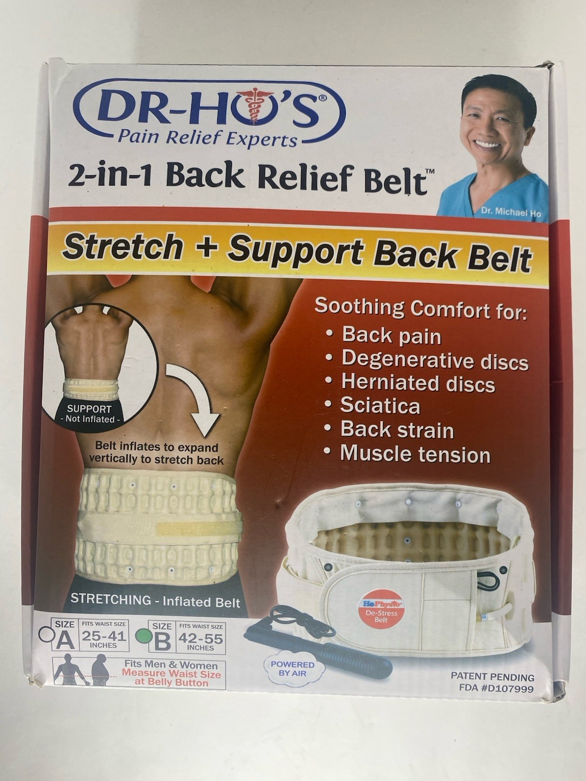 DR-HO’S 2-in-1 Lower Back Decompression Belt Package SIZE B 42-55 New Open Box