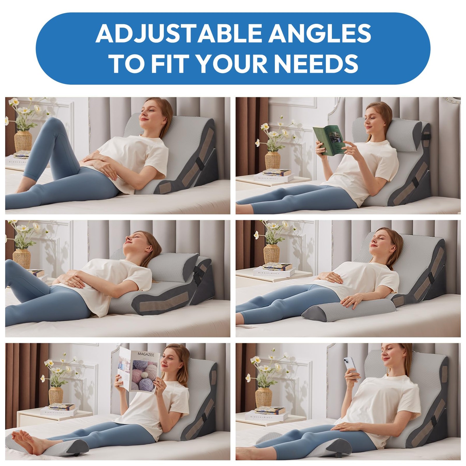 Ahpmeoa 3PCS Wedge Pillow Set for After Surgery, Back 3PCS, Grey