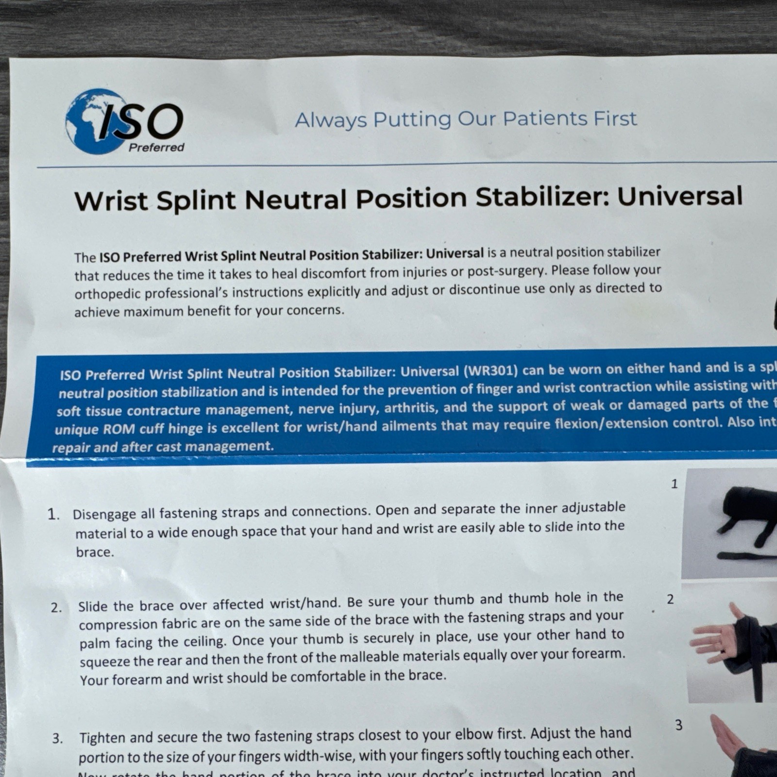 Lot Of 2 – ISO Preferred Wrist Neutral Position Stabilizer Universal BRACE WR301