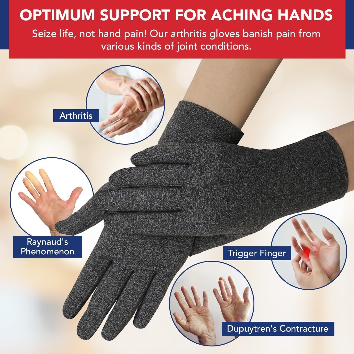 High Stretch Compression Gloves for Arthritis Carpal Tunnel Grey Medium