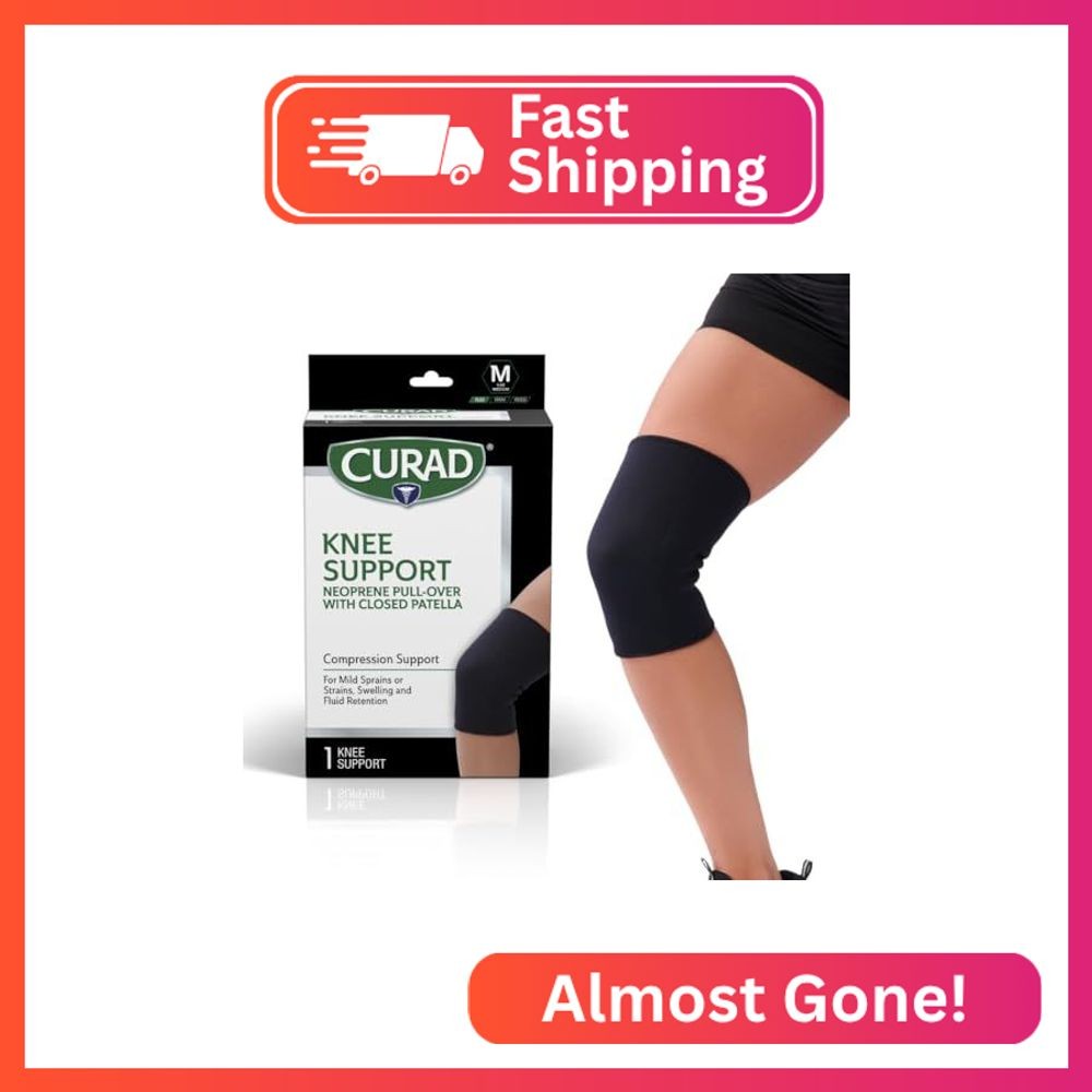 CURAD Neoprene Pull-Over Knee Support with Closed Patella, Size Medium, (14″-16″