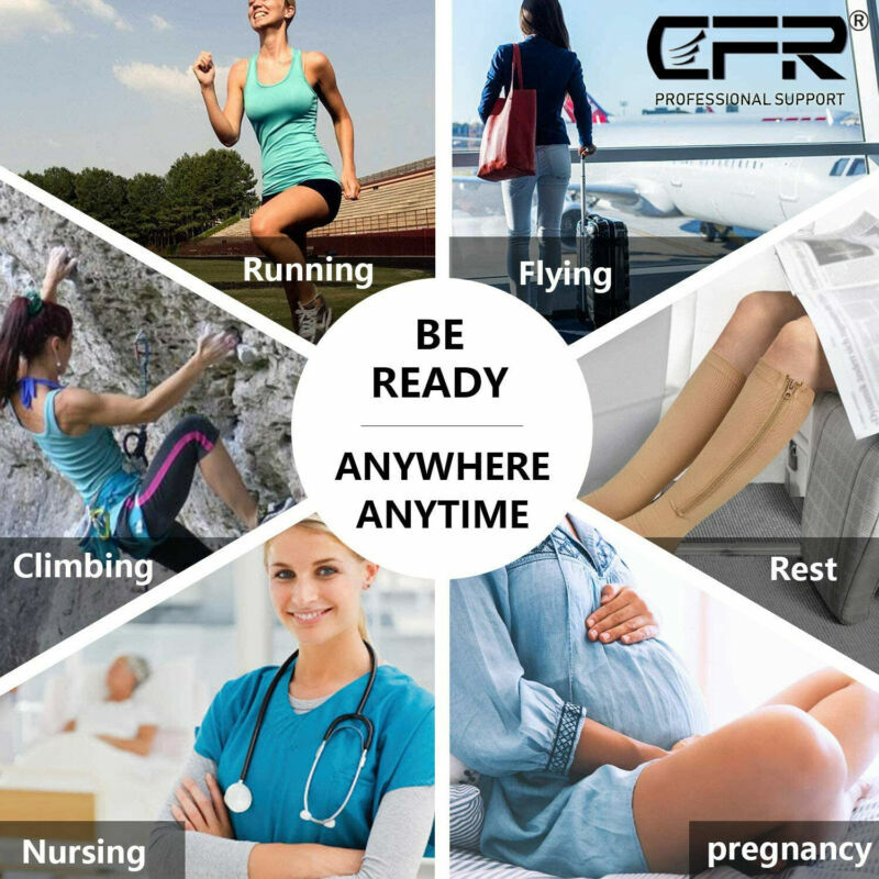 Copper Compression Socks Calf Foot Sleeve Support Zipper Pain Relief – Men Women