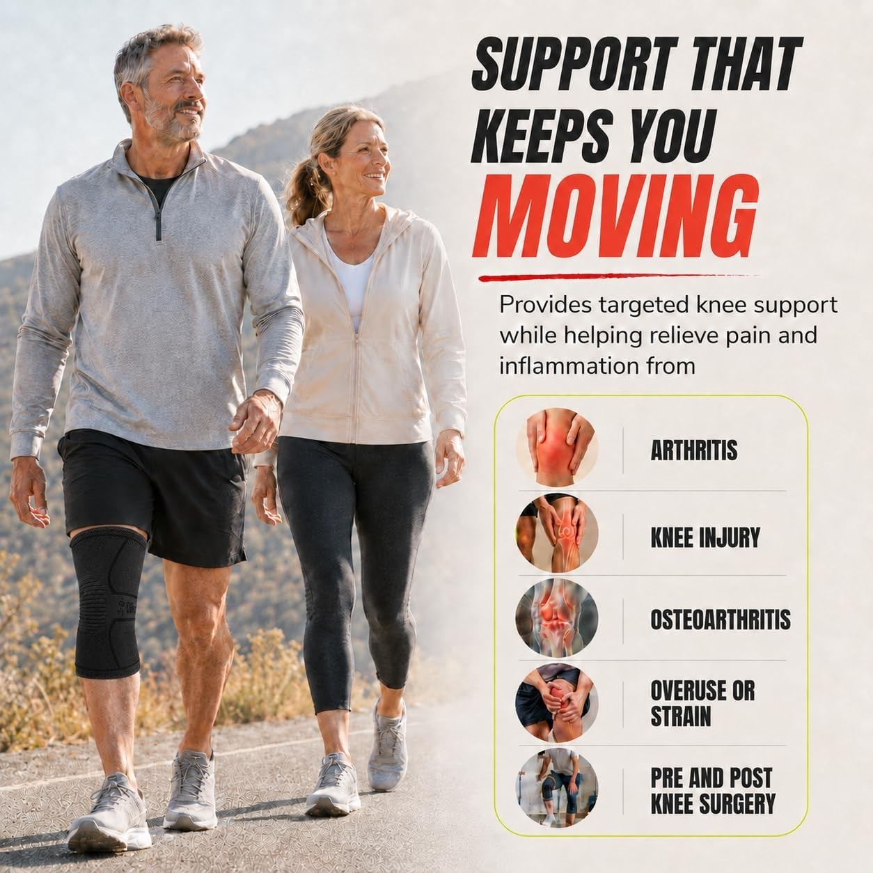 Black Knee Support Wraps with Non-Slip Grip for Enhanced Stability & Pain Relief