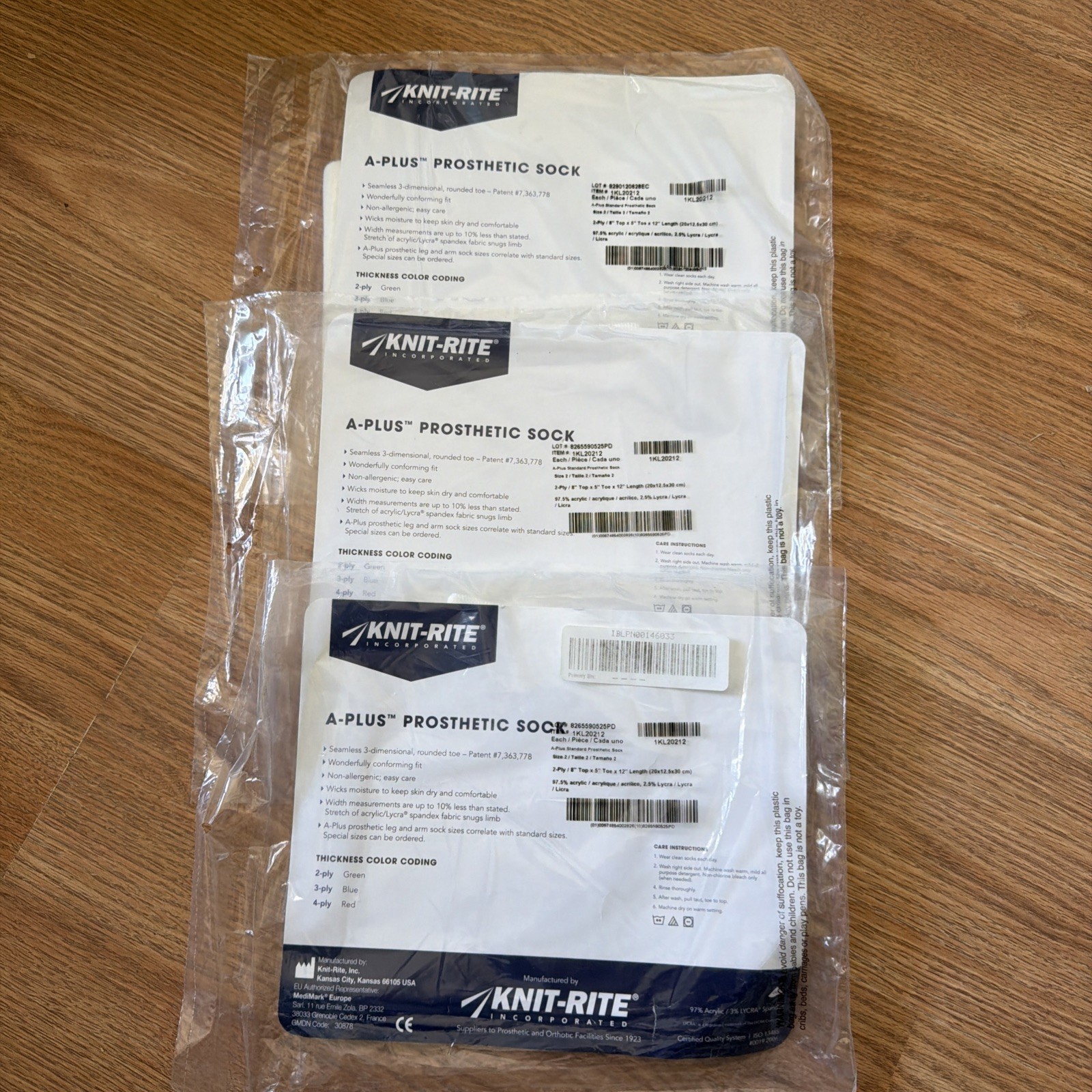 3 NEW Knit-Rite A-Plus Prosthetic White Sock 1KL20212 2-Ply 8”x5”x12” Size 2