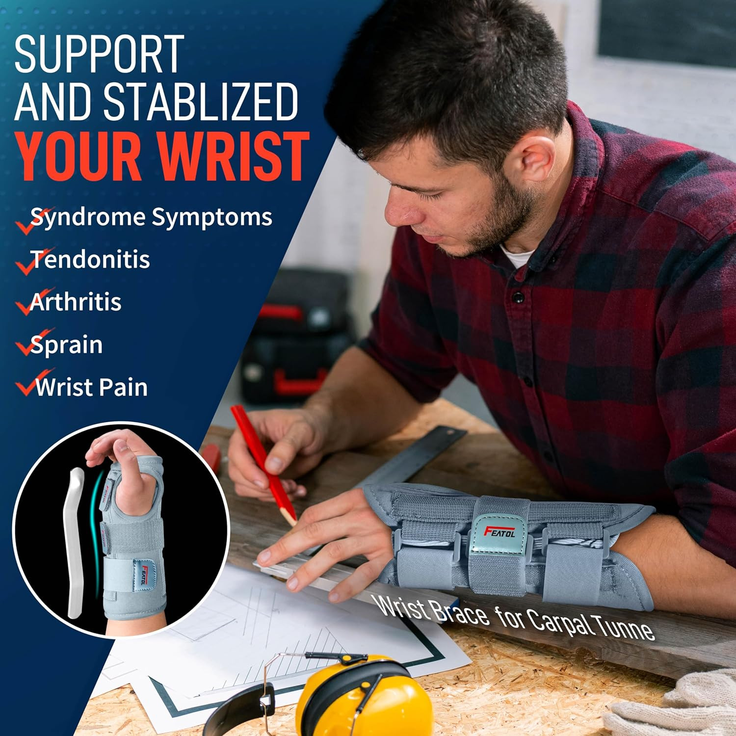 Carpal Tunnel Wrist Brace | Adjustable Hand Night Sleep Support Brace, Removable