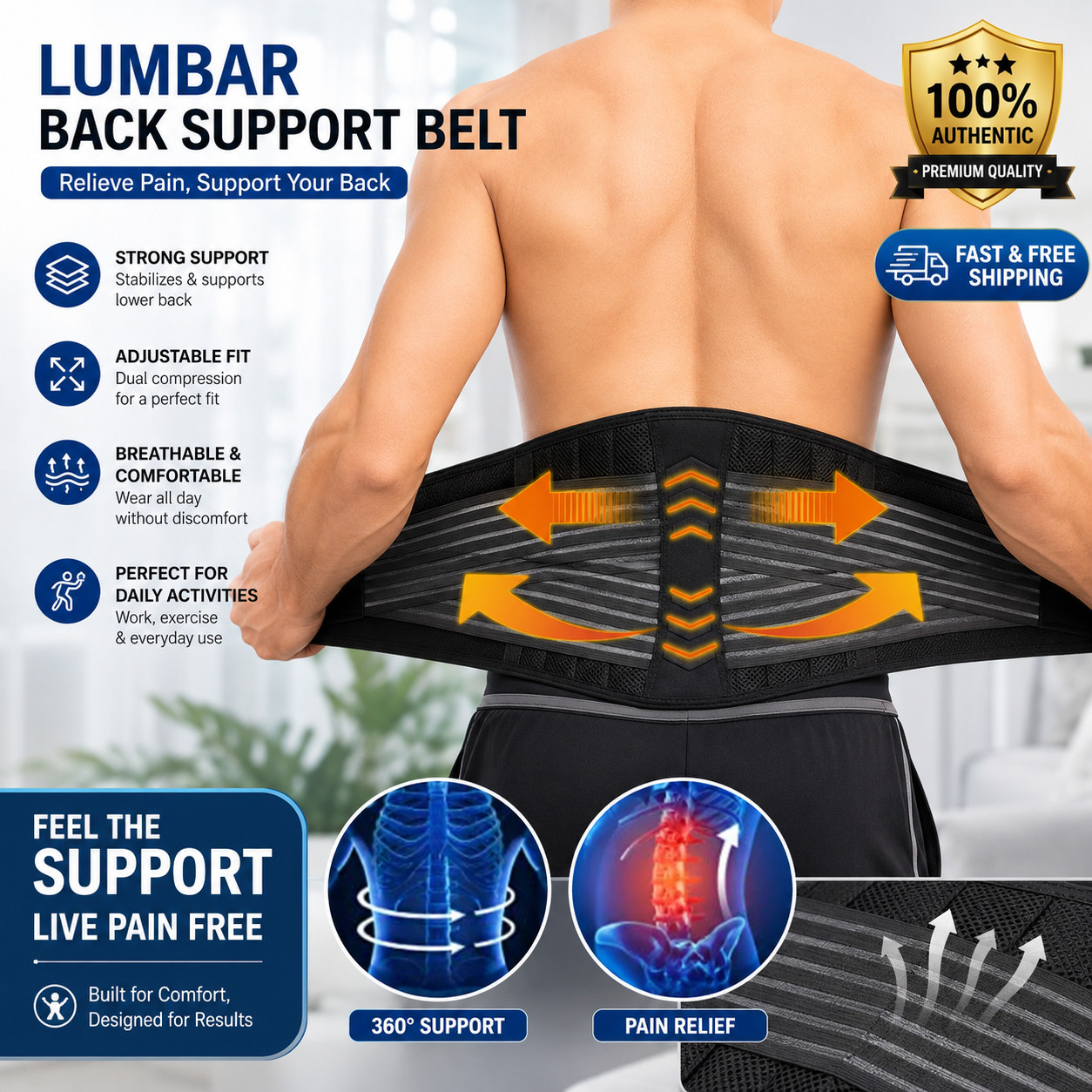Lower Back Support Brace Lumbar Waist Belt Double Pull Breathable Belt Men Women