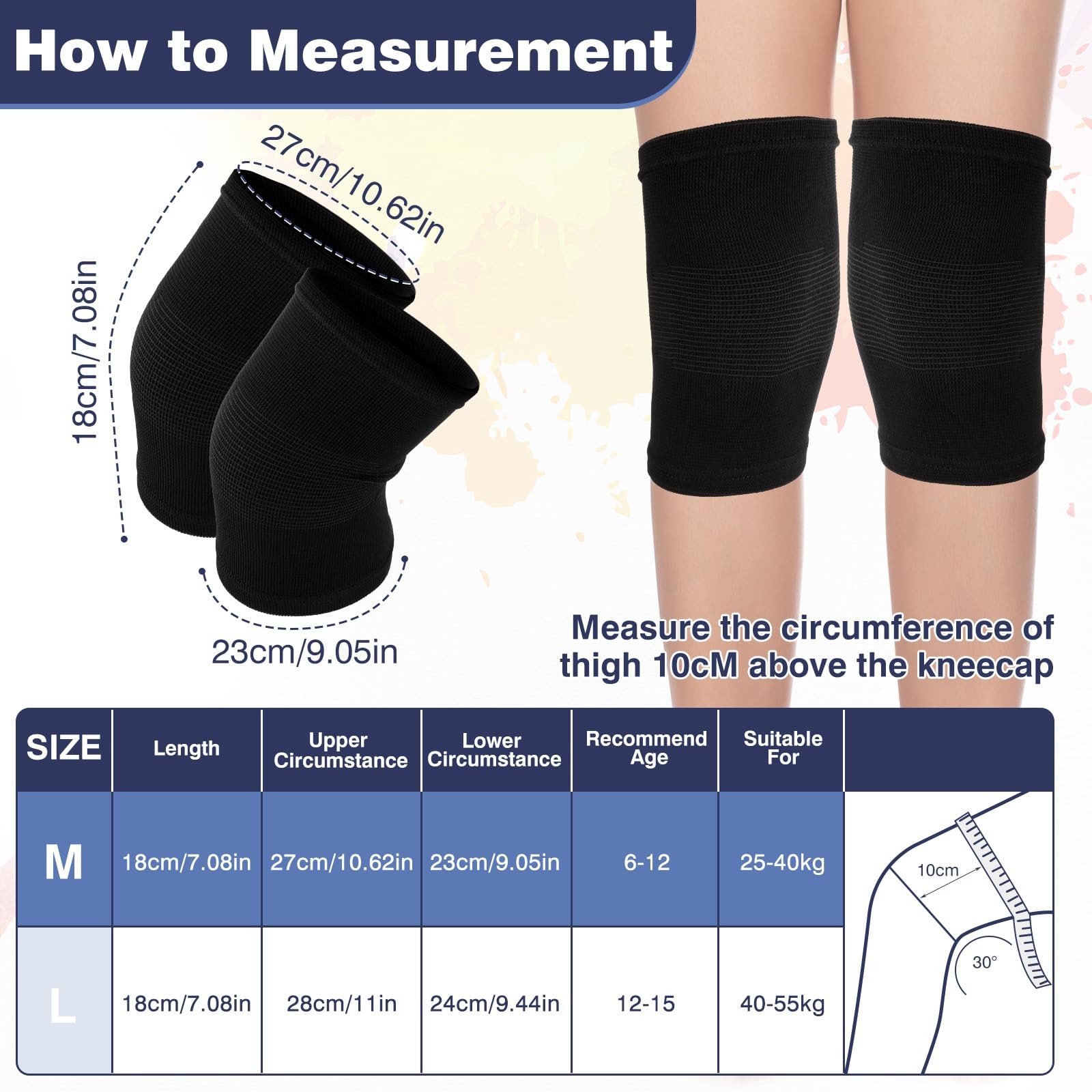 Kids Knee Sleeve Brace Compression Support Pads Volleyball Dance Medium Pair