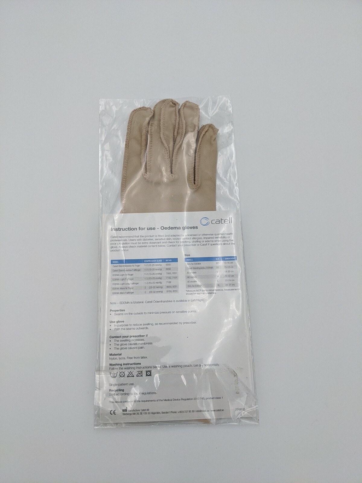 Edema Light Compression Glove, Bilateral, Size Small, Fullfinger