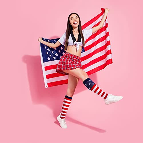 4 Pairs Women Men American Flag Knee Socks Christmas One Size Classic Colors