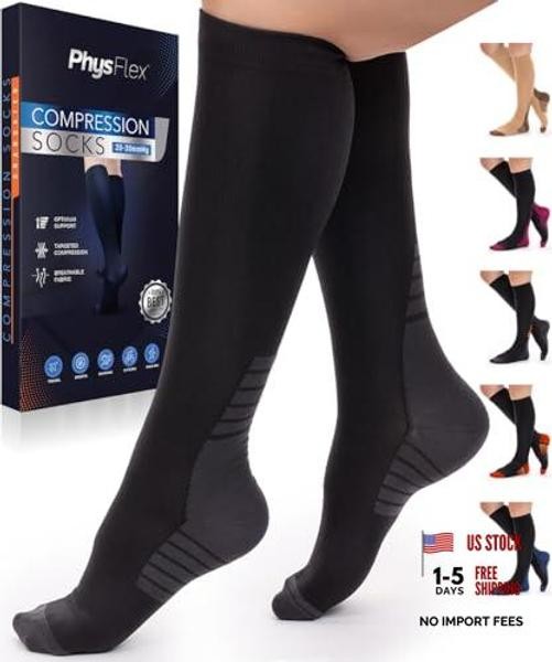 Compression Socks for Women & Men 20-30 mmHg – Large / x-Large Black