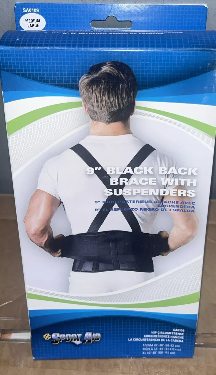 Sportaid Back Brace with Suspenders Black, 32″-44″, medium/large