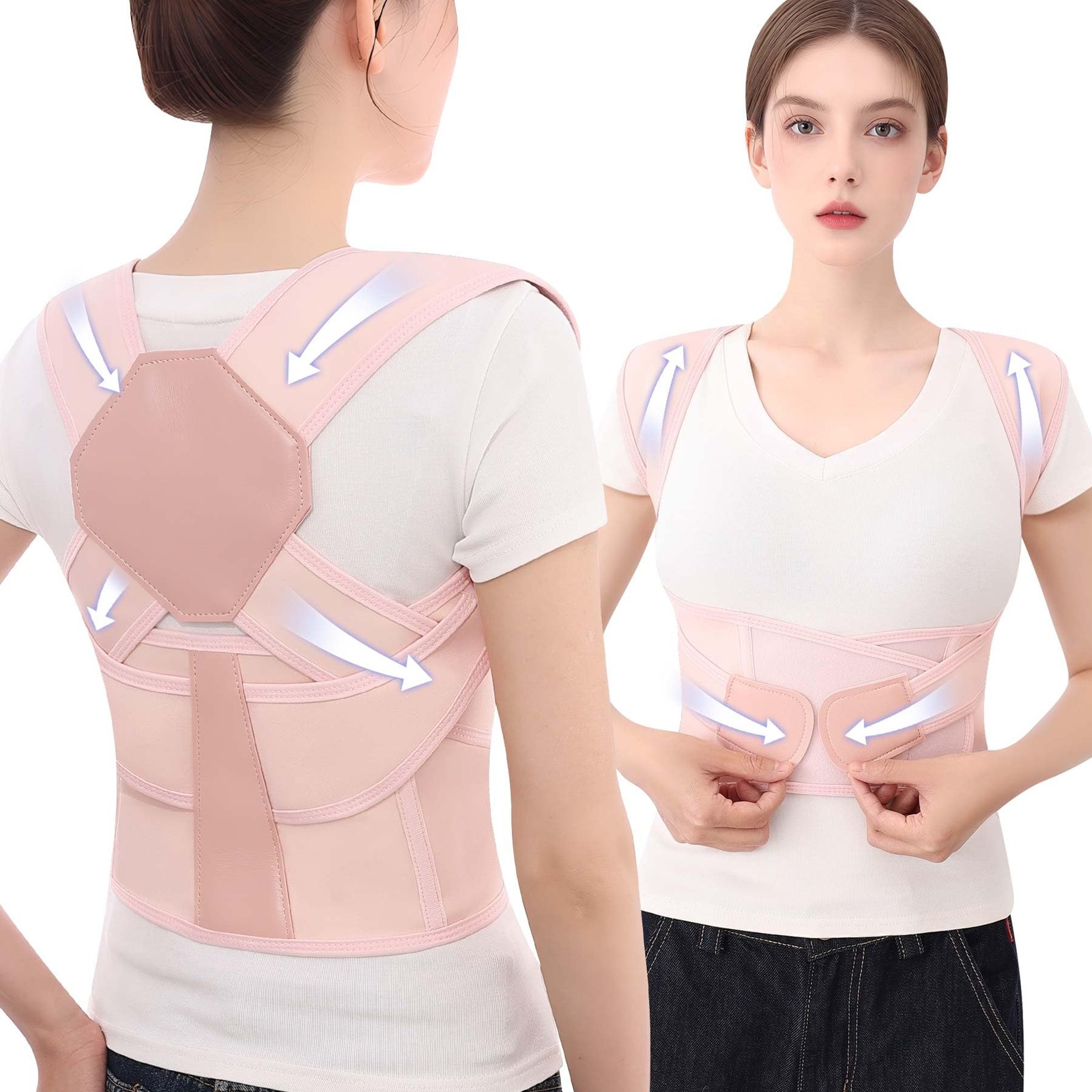 Ycctvar Back Brace Posture Corrector for Women and Men Upgraded Large, Pink