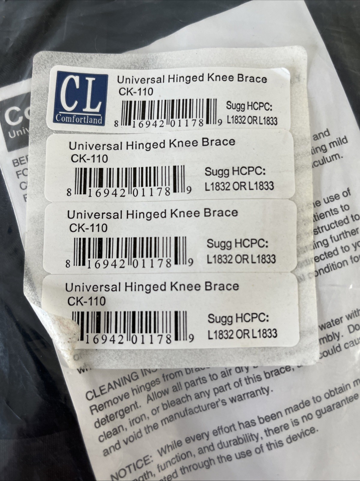 Comfortland CK-110 Black Universal Hinged Knee Brace Quality Brand New One Size