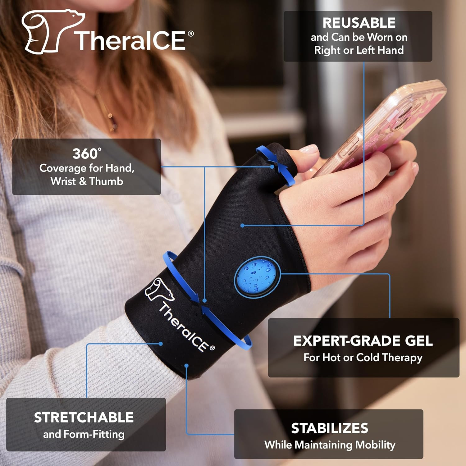 Wrist Ice Pack Wrap Thumb Brace for Either Hand for Hot & Cold Therapy