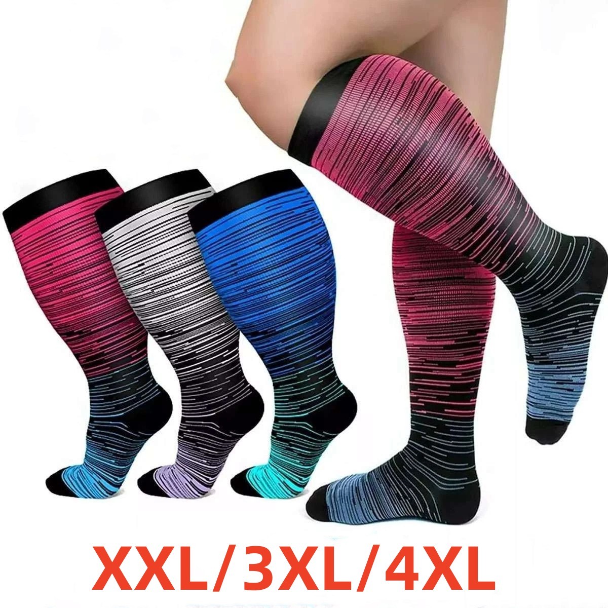 Plus Size Compression Socks 20-30 mmhg Men Women Wide Calf 2XL-4XL-Large 3 Pairs