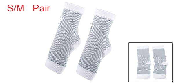2 Pieces Ankle Compression Sleeve Socks Foot Support Brace White Gray Size S/M