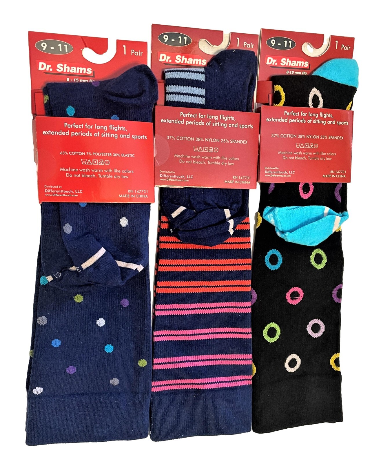 3 pair Compression Knee Hi Socks 8-15 MMHG Graduated 9-11 Dr. Shams Support Sock