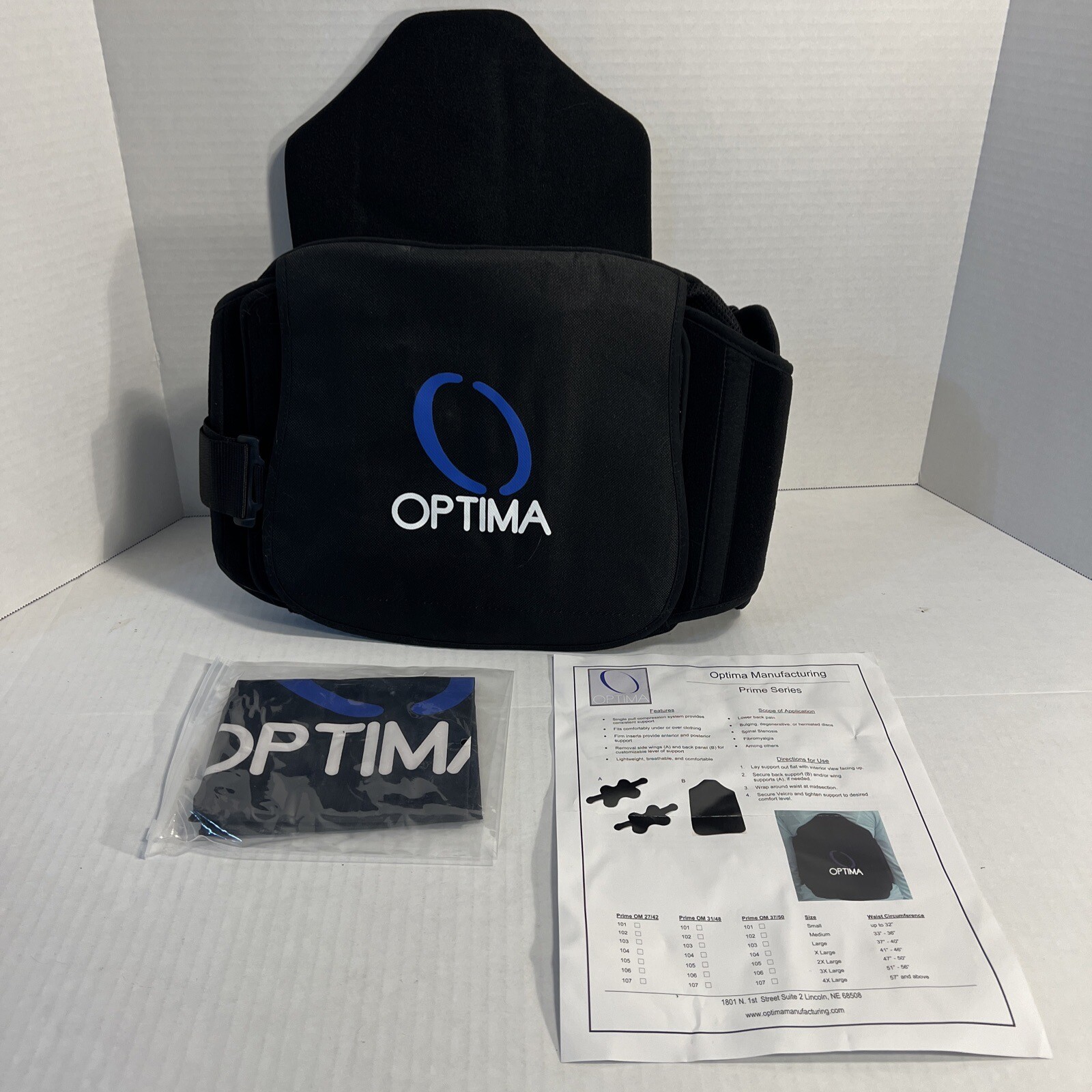 Optima Manufacturing Prime Series Therapy Back Brace/ Suport w/ Carrying Bag (M)