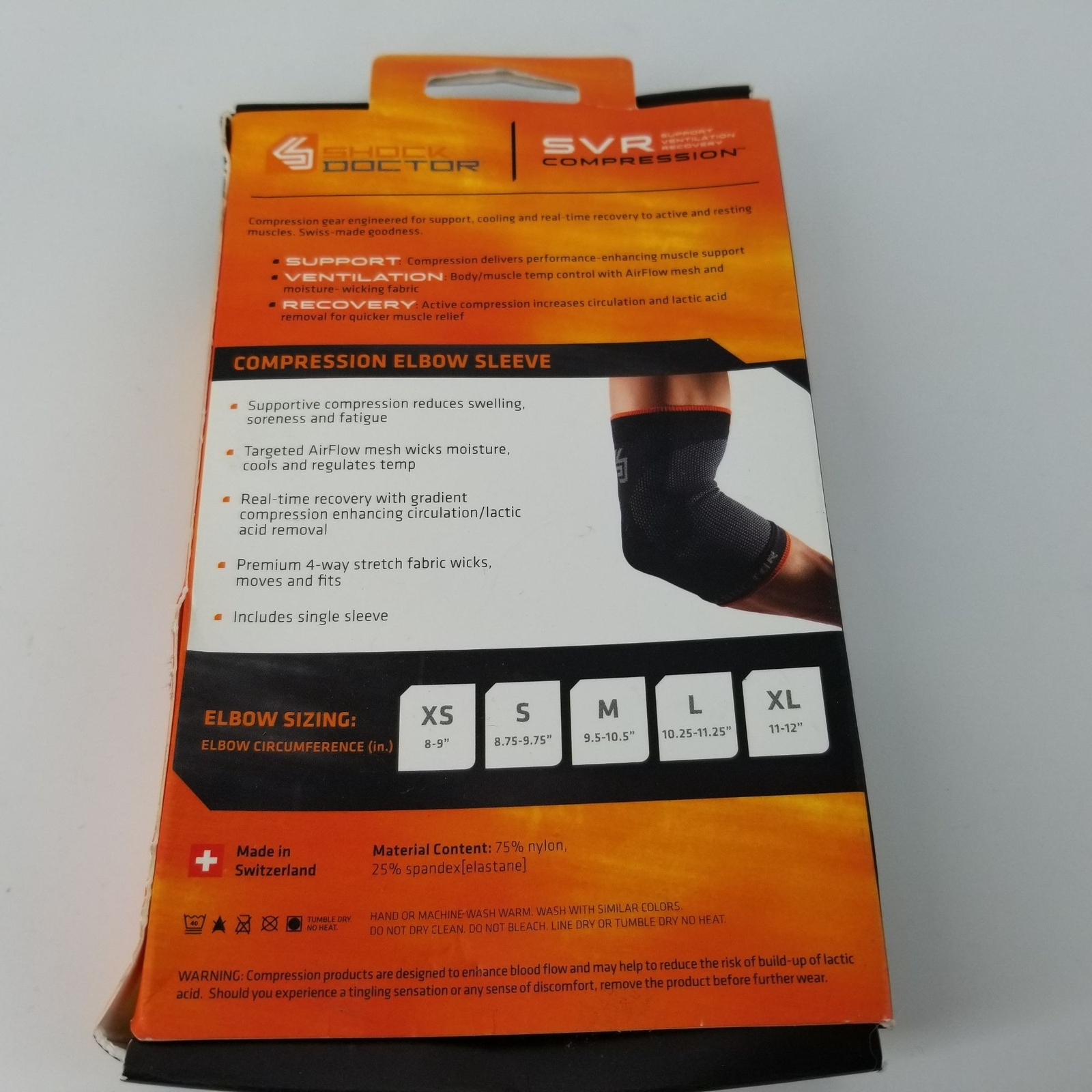Shock Dr Elbow SVR Support Compression Sleeve L 10.25″ – 11.25″ Black Swiss NEW