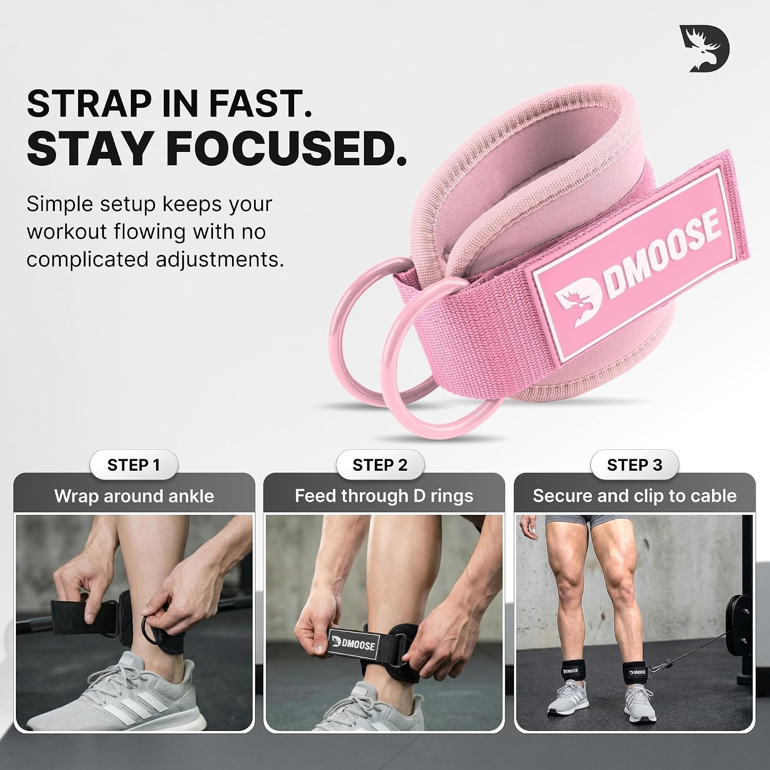 Cable Machine Ankle Strap Pink Neoprene Padded Kickback Glute Workout