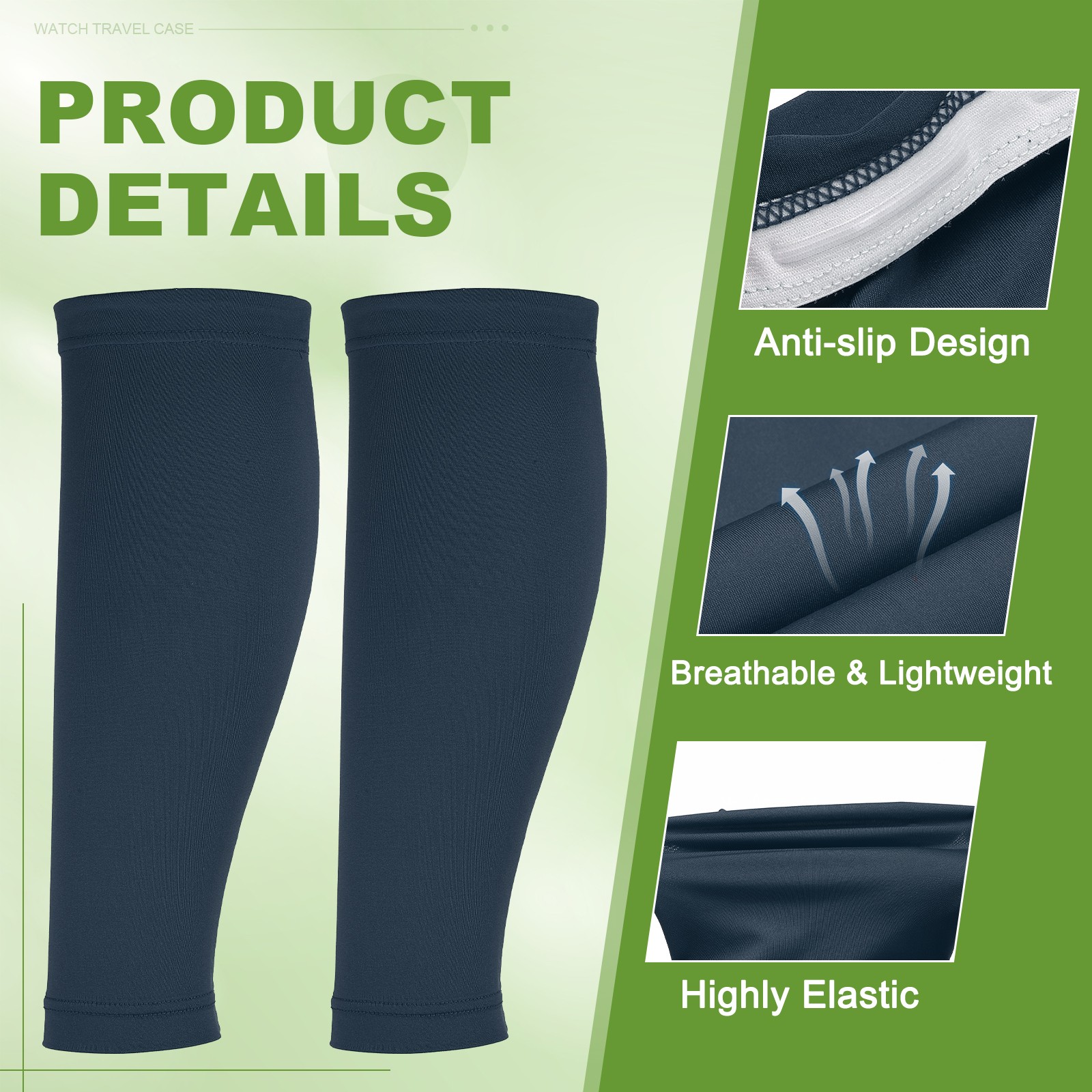 Sun Protection Leg Sleeves with Anti-slip Silicone Strips, Navy