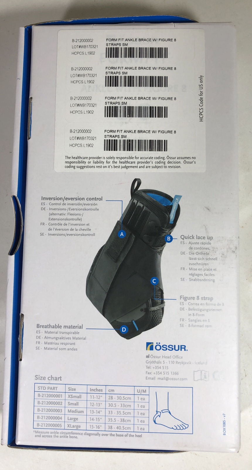 Ankle Brace Small with Figure 8 Straps Breathable Ossur Form Fit Open Box