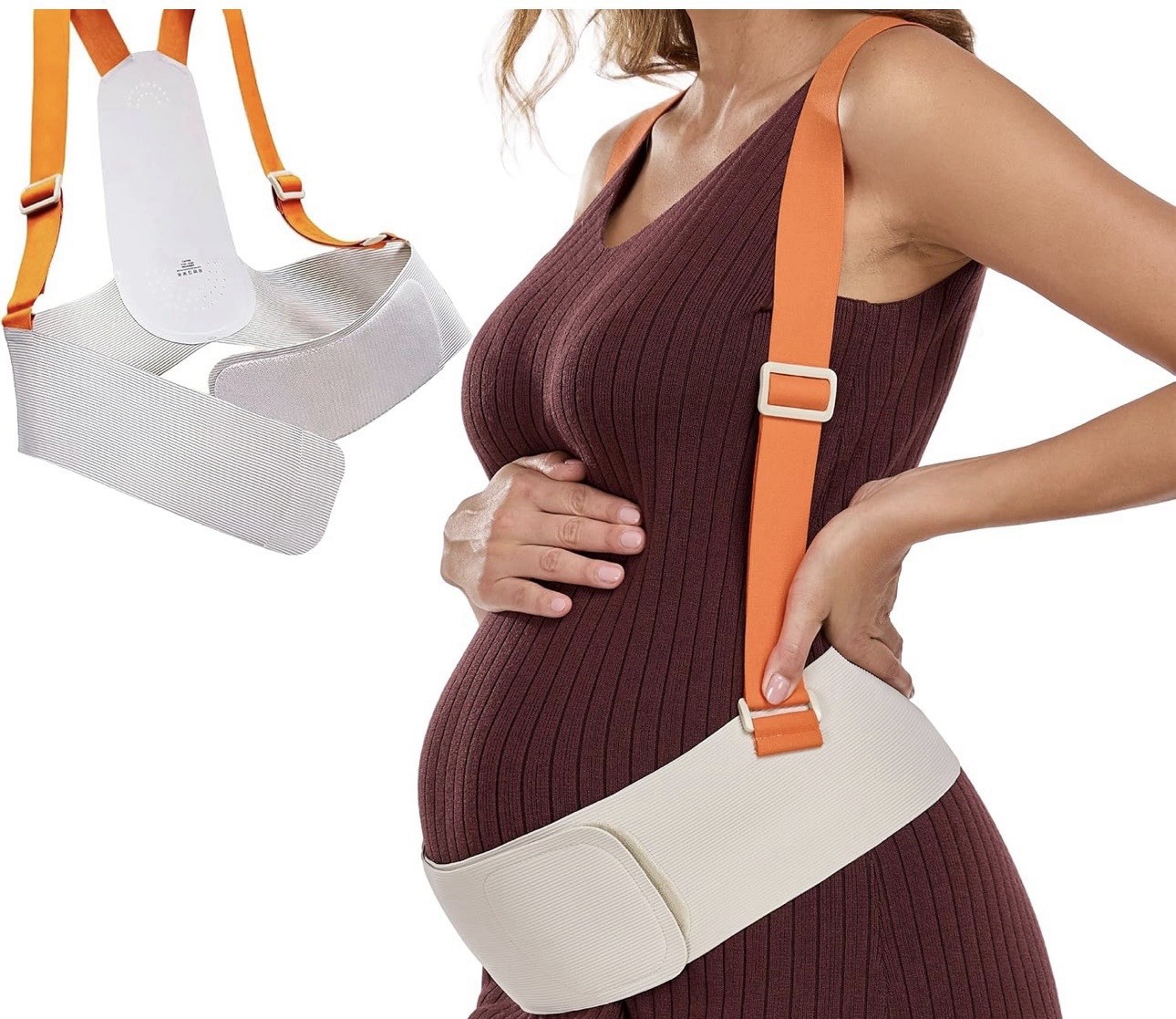 Pregnancy Belly Band with Adjustable Support Brace Straps (Beige L) New