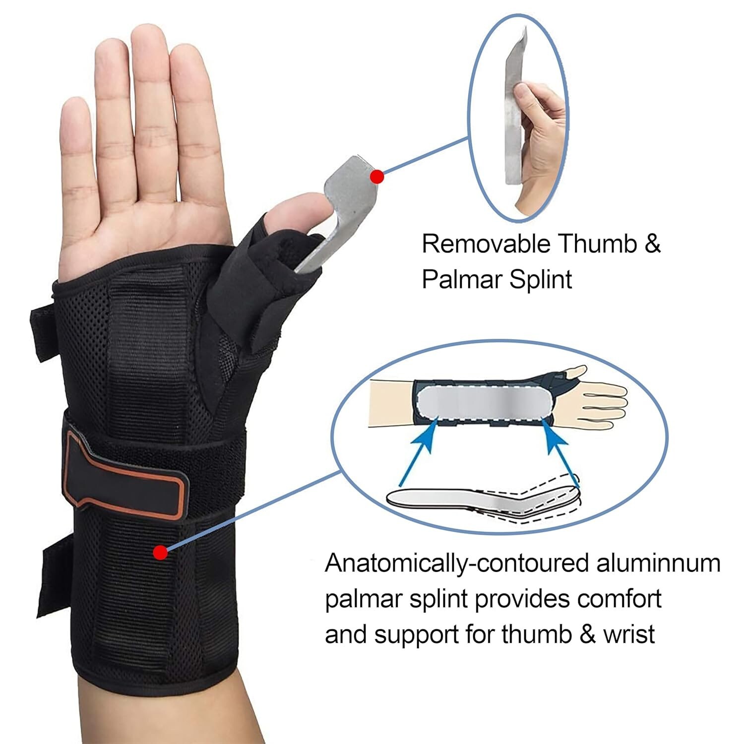 Medibot Wrist Brace & Thumb Spica Splint, (Left Hand – Large) Size Large