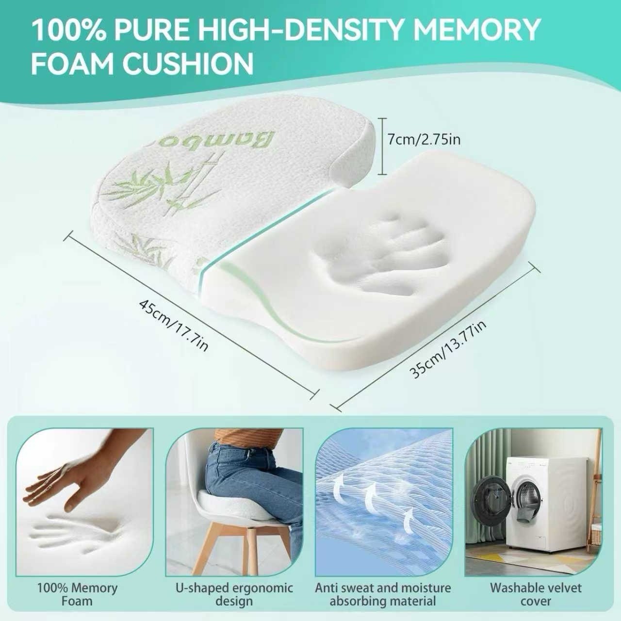 Seat Posture Cushion Bamboo Memory Foam Pillow Pain Relief Mesh Plush