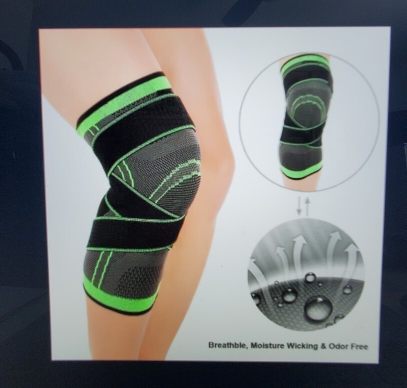 KNEE BRACE-COMPRESSION SLEEVE WITH PATELLA STABILIZER STRAPS, GREEN/ SIZE MEDIUM