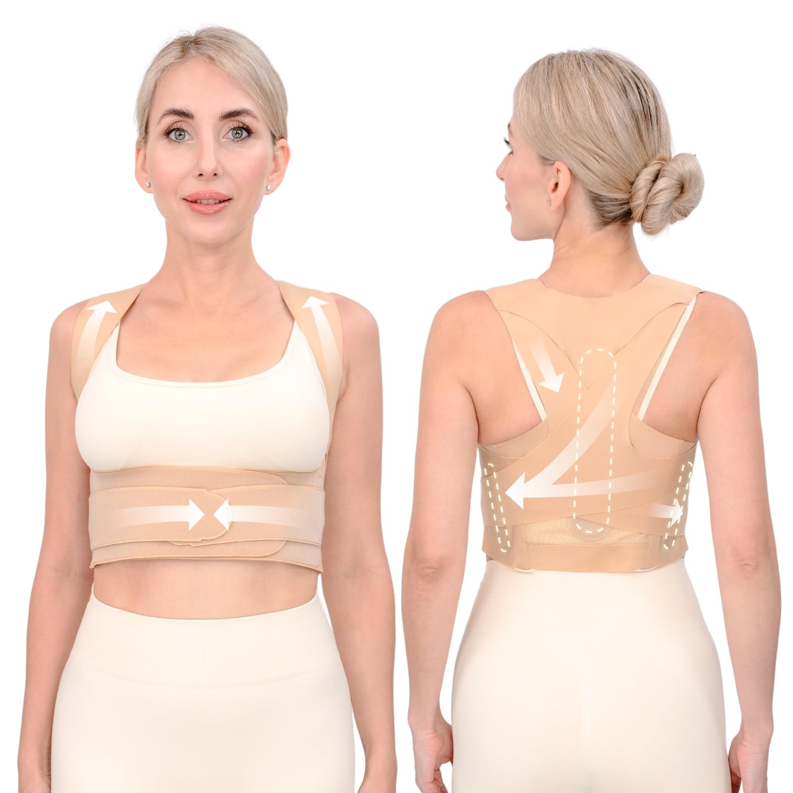 LuxuMach Posture Corrector for Women, M (Under Bust 34.3″–38.2″), Beige
