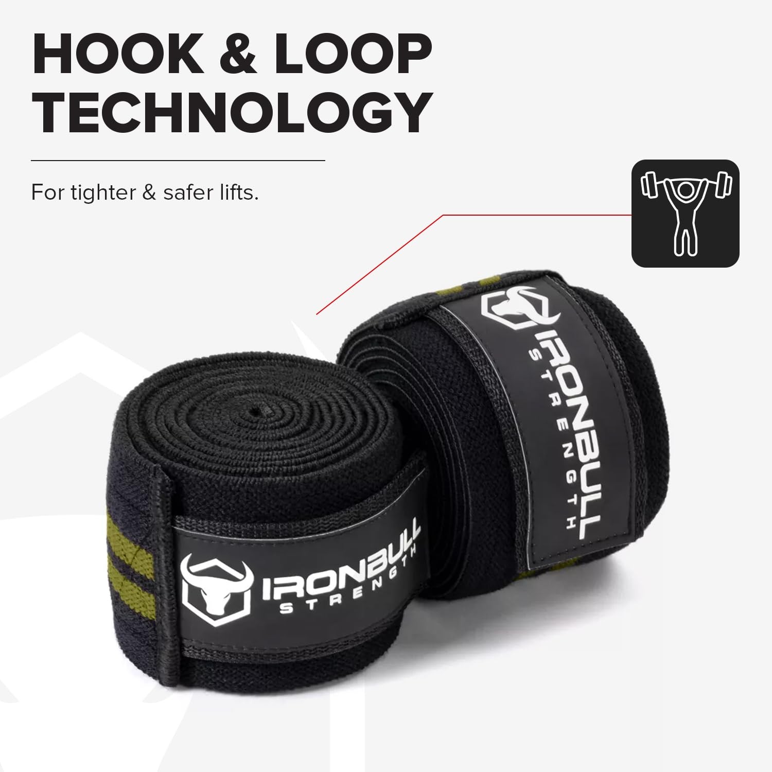 80″ Knee Wraps for Weightlifting, Squats, Powerlifting – Black/Green