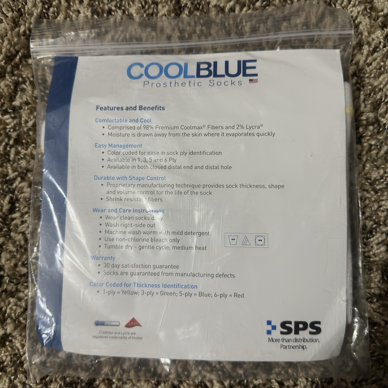 Cool Blue Prosthetic Socks 1 Ply Sewn Hole, Size 3, 4 Length 16-20 CB1HWRG2